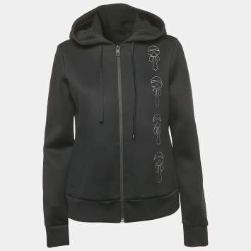 Pre Owned Fendi Black Karl Lagerfeld Print Jersey Zip-Up Sweatshirt M