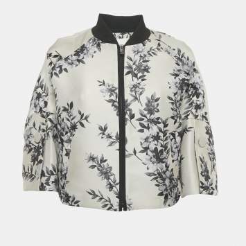 Pre Owned Fendi Beige Floral Jacquard Cropped Zip -Up Jacket XS
