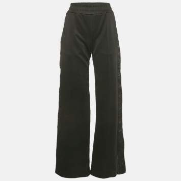 Pre Owned Fendi Black Jersey Side Button Detail Zucca Tape Trimmed Trousers S