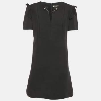 Pre Owned Fendi Black Wool Blend Chain Detail Mini Dress M