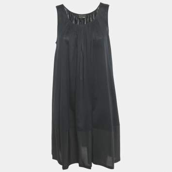 Pre Owned Fendi Black Cotton Silk Trimmed Sleeveless Shift Dress L