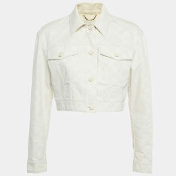 Pre Owned Fendi Cream FF Calligraphy Motif Cropped Denim Jacket L  