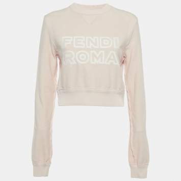 Pre Owned Fendi Pink Logo Embroidered Cotton Knit Cropped Sweatshirt XS 