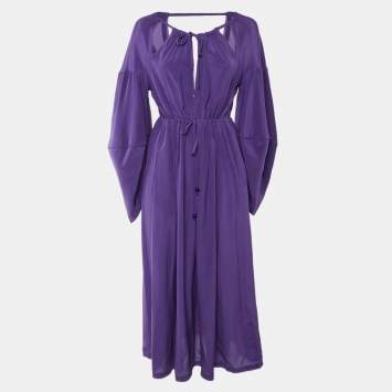 Pre Owned Fendi Purple Silk Cold Shoulder Midi Dress M