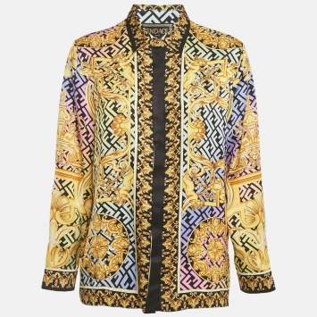 Pre Owned Fendi X Versace Fendace Multicolor Logo Printed Silk Shirt L
