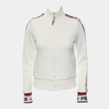 Pre Owned Fendi Logo Ribbon Trim Zip-Up Jacket