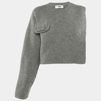 Pre Owned  Fendi Grey Wool Asymmetric Overlay Jumper S/M 