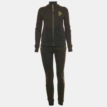 Pre Owned Fendi Black Logo Applique Cotton Tracksuit S