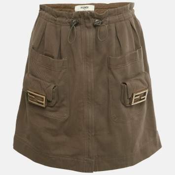 Pre Owned Fendi Brown Denim Pocket Detail Mini Skirt M
