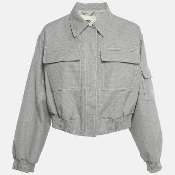 Pre Owned Fendi Monochrome Pattern Wool Blouson M