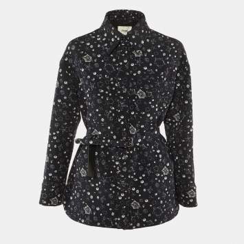 مملوكة مسبقًا Fendi Black Mirror Canvas Print Silk Quilted Jacket S