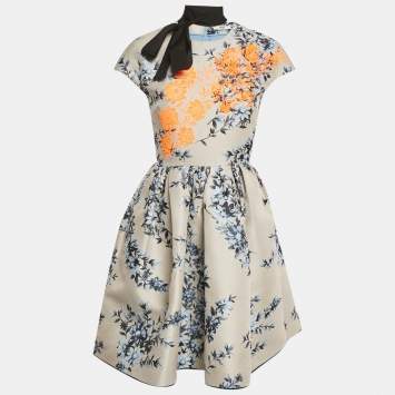 Pre Owned Fendi Grey Embroidered Jacquard Mini Dress M