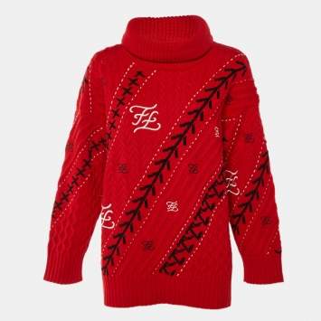 Pre Owned Fendi Red FF Embroidered Wool & Cashmere Sweater S