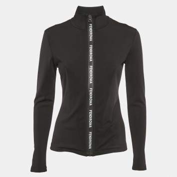 مملوكة مسبقًا Fendi Black Jersey Logo Band Zip-Up Track Jacket S