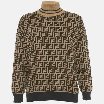 Pre Owned Fendi Brown Zucca Jacquard Knit Sweater S