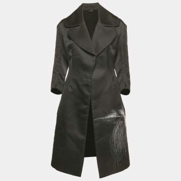 مملوكة مسبقًا Fendi Black Floral Patterned Wool Blend Open Front Coat S