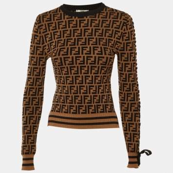 Pre Owned Fendi Brown Zucca Knit Sweater XS