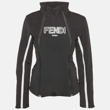 مملوكة مسبقًا Fendi Black Logo Print Technical Jersey Ski Jacket S