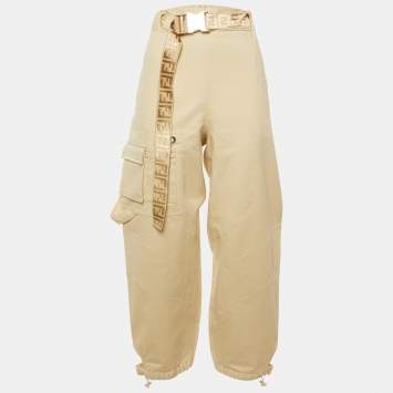 Pre Owned بنطلون كارجو فنيدي قطن بيج بحزام كبير (ميديوم)