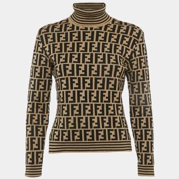 مملوكة مسبقًا Fendi Vintage Brown Zucca Wool Knit Turtle Neck Pullover M