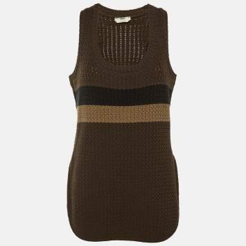 Pre Owned Fendi Brown Cotton Knit Sleeveless Pullover M