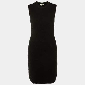 Pre Owned فستان فندي حياكة بنقش أسود قصير مقاس متوسط