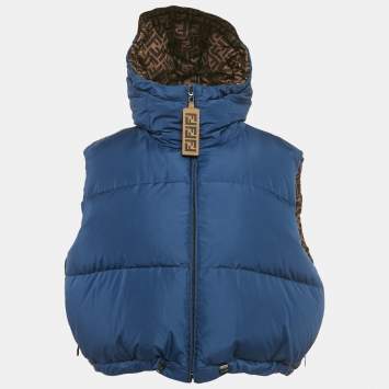 مملوكة مسبقًا جاكيت دراجين قابلة للعكس فنجي بنمط زوكا صناعي بني/أزرق مقاس متوسط