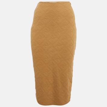 Pre Owned تنورة فنـدي خضراء/كريمية محبوكة مطاطية بقصة قلمية مقاس وسط