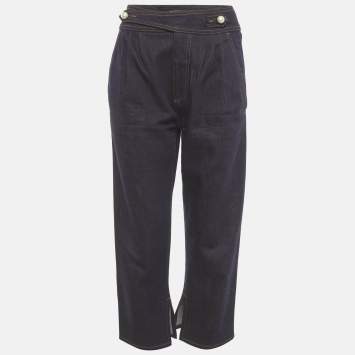 Pre Owned Fendi Dark Blue Denim Pleated High Rise Jeans S/Waist 25"