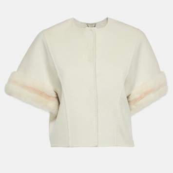 Pre Owned Fendi Cream Cashmere Fur Detail Jacket S
