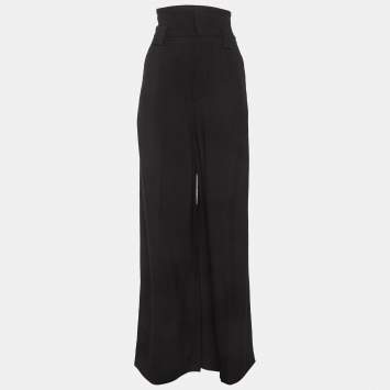 Pre Owned Fendi Black Crepe Wide Leg High Rise Trousers S