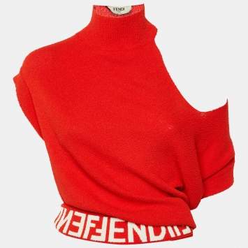 مملوكة مسبقًا Fendi Red Textured Knit Asymmetric Pullover S