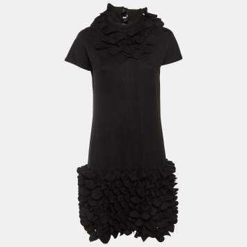 مملوكة مسبقًا Fendi Black Fleece Wool Ruffled Knee Length Dress M