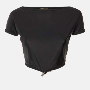 Pre Owned Fendi Mare Vintage Black Jersey Crop Top M