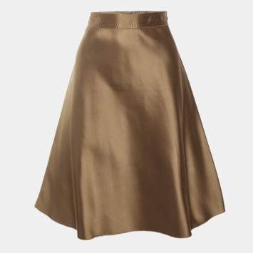 Pre Owned Fendi Brown Silk Flared Midi Skirt M