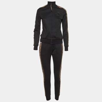 Pre Owned Fendi Black jersey Logo Tape Detail Track Suit S
