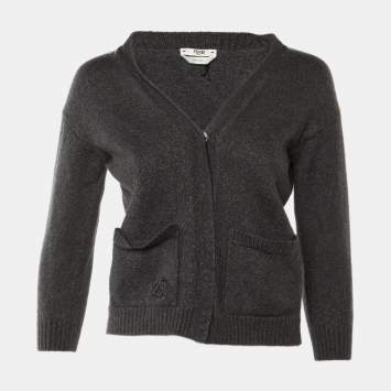 Pre Owned كارديغان فنَدي تريكو صوف رمادي فضفاض مقاس صغير (سمول)