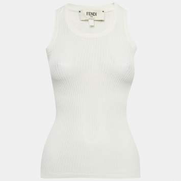 Pre Owned Fendi White Rib Knit Tank Top S