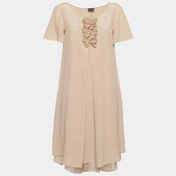 مملوكة مسبقًا Fendi Beige Silk Frilled Short Dress M