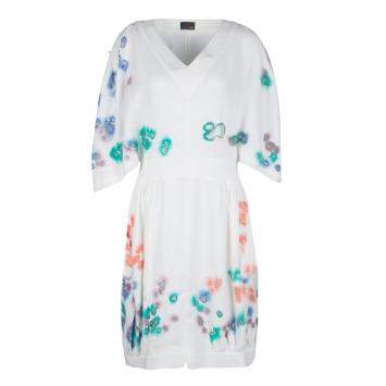 Pre Owned Fendi White Linen Cutout Detail V-Neck Dress S