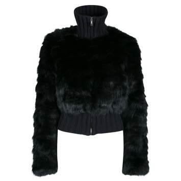 Pre Owned Fendi Black Cashmere and Fox Fur Zip Front Bomber Jacket S