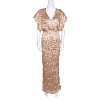 Pre Owned Fendi Brown Faux Feather Textured Maxi Dress S