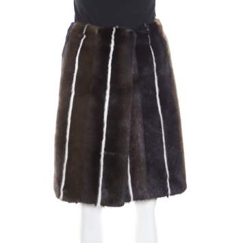 Pre Owned Fendi Brown Mink Fur Silk Lined Wrap Skirt S
