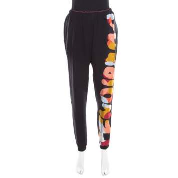 Pre Owned Fendi Black  Silk Printed Logo Detail Elasticized Waist Jogger Pants M