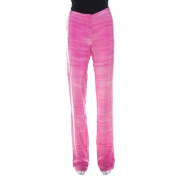 Pre Owned Fendi Pink Striped Crepe de Chine Silk Relaxed Trousers M