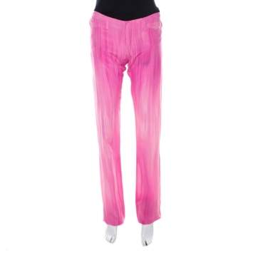Pre Owned Fendi Pink Micro Dot Perforated Silk Elasticized Ankle Trousers S