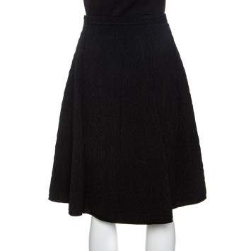 Pre Owned Fendi Black Textured Wool Gathered Hem Detail Skirt M