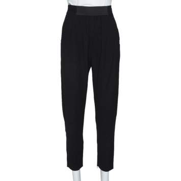 Pre Owned Fendi Black Crepe Gathered Detail Tapered Trousers S