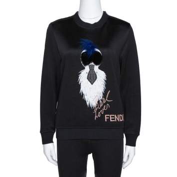 Pre Owned Fendi Black Knit Mink Fur Trim Karlito Sweatshirt M