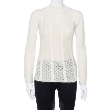 Pre Owned Fendi Off White Knit Paneled Sweater Raglan Sleeve Jumper S